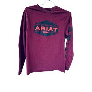 Ariat Mens Burgundy Long Sleeve  T-Shirt - Medium USA Logo Cotton